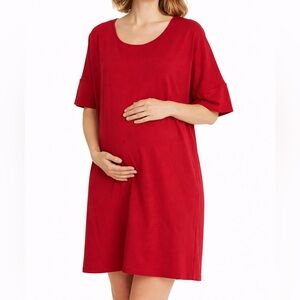 Hatch Midi Maternity Dress Oversized Basics Comfy Red Casual Size Hatch 2